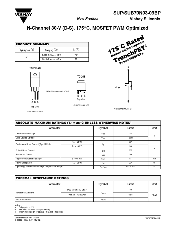 SUP70N03-09BP