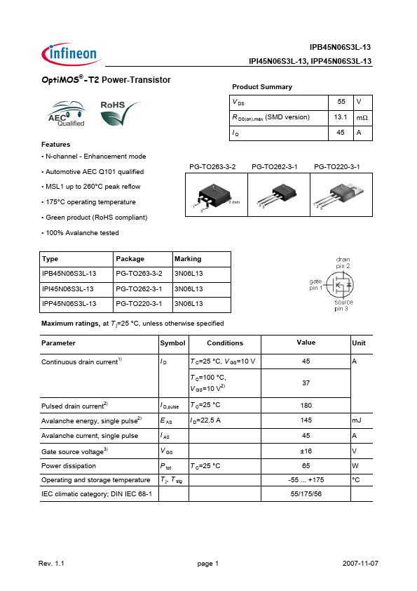 IPP45N06S3L-13