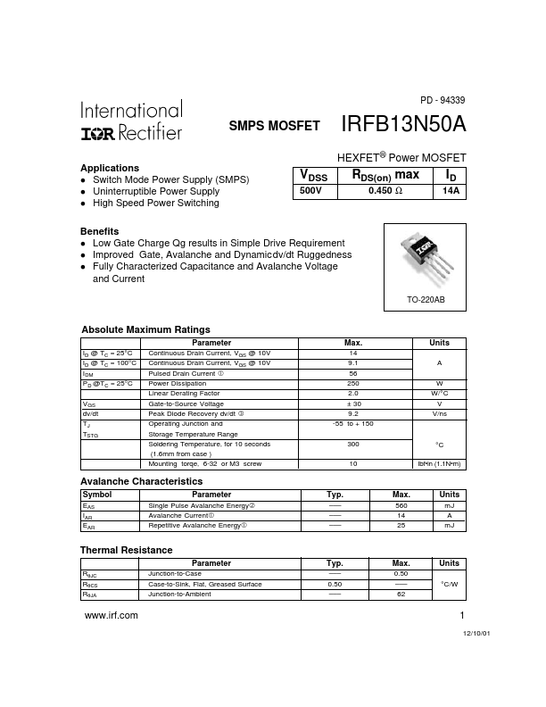 IRFB13N50A