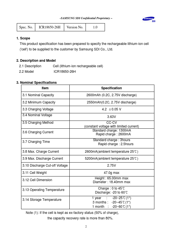 ICR18650-26H