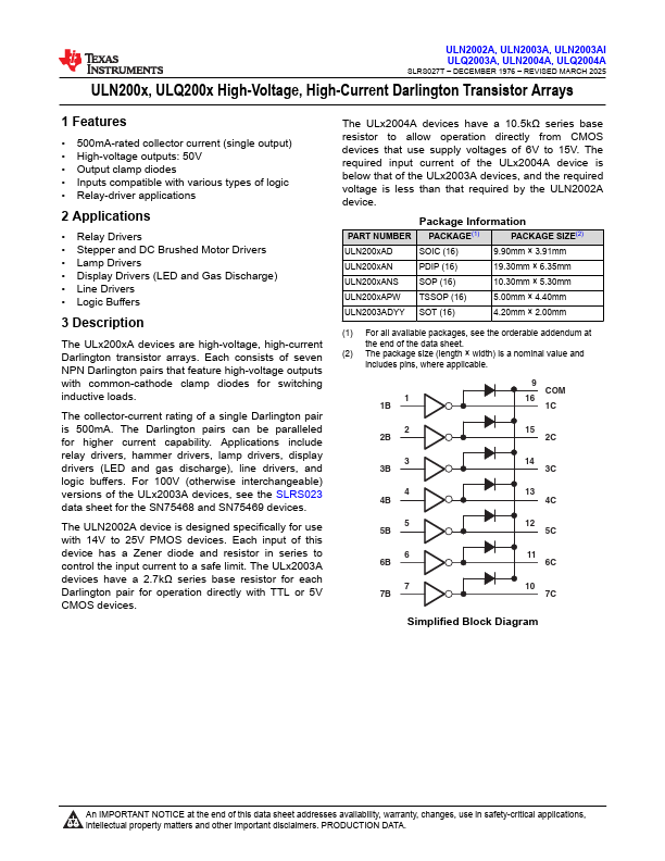 ULN2004A Datasheet Preview