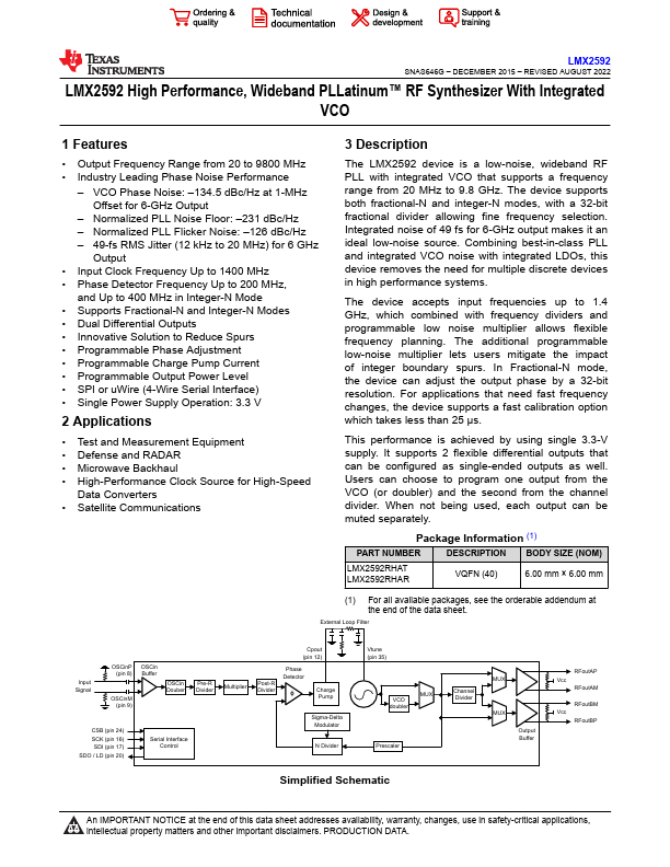 LMX2592 Datasheet Preview