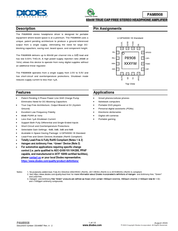 PAM8908 Datasheet Preview