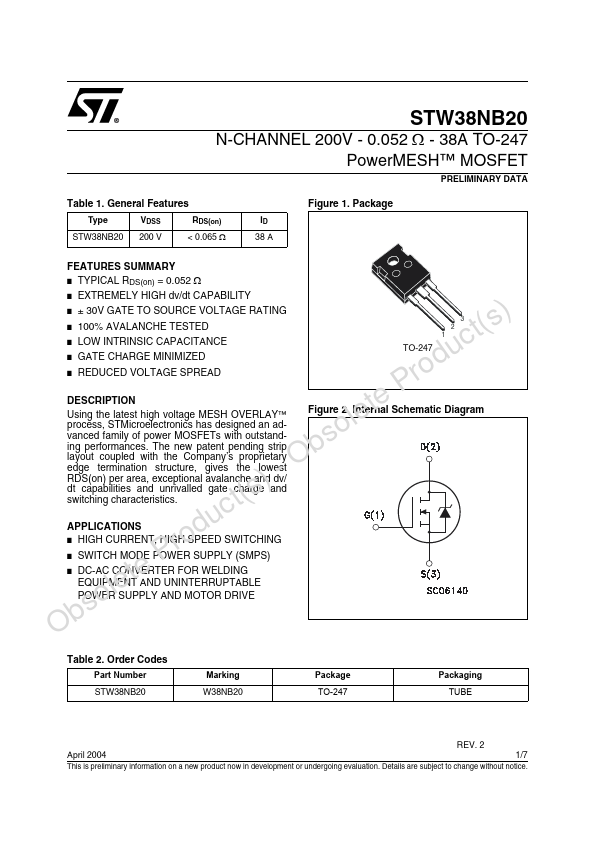 STW38NB20 Datasheet Preview