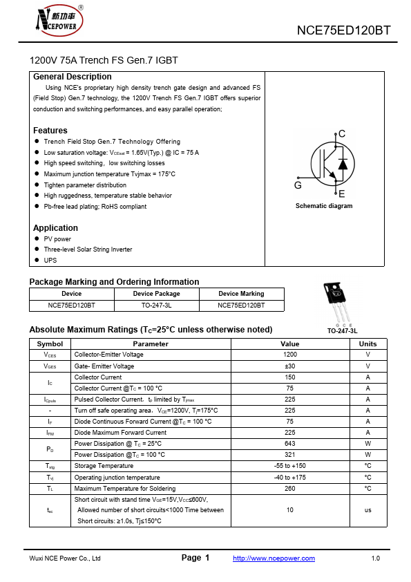 NCE75ED120BT Datasheet Preview