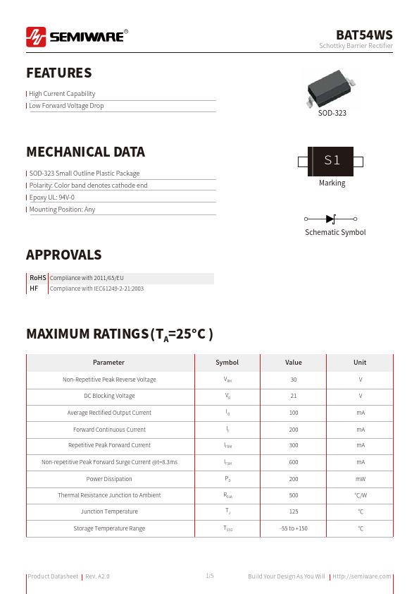 BAT54WS Datasheet Preview