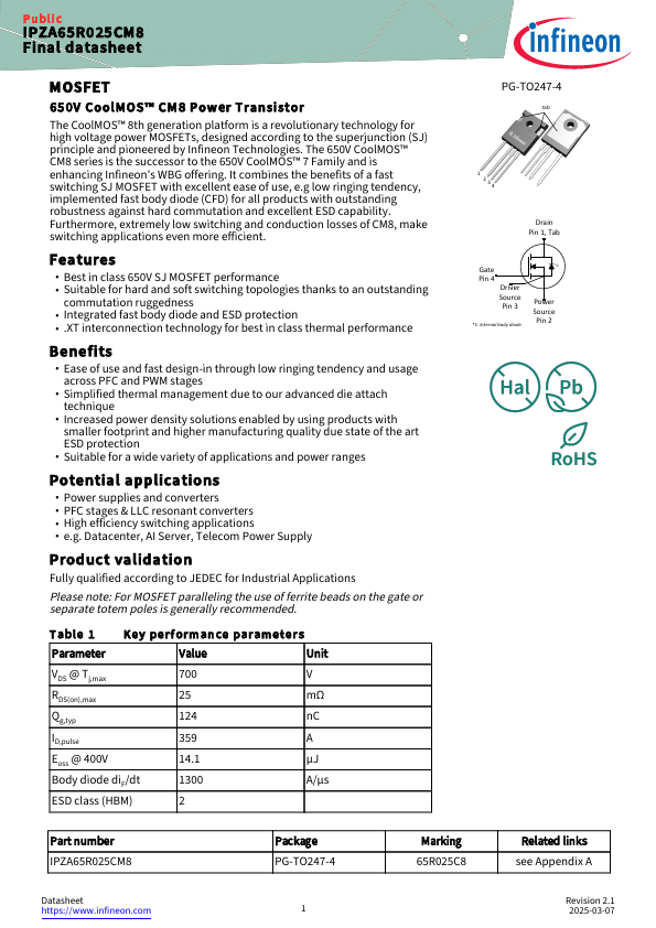 IPZA65R025CM8 Datasheet Preview