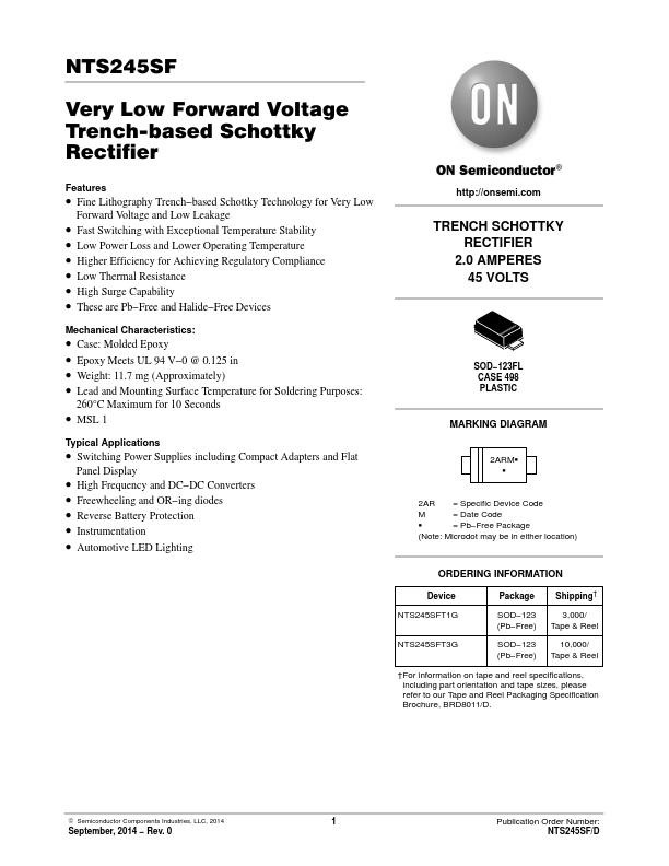 NTS245SF Datasheet Rectifier ON Semiconductor NTS245SF Datasheet Rectifier ON Semiconductor