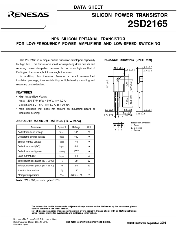 2SD2165 Datasheet Preview