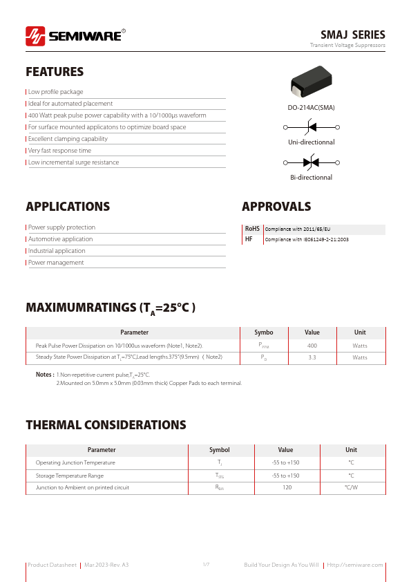 SMAJ14A Datasheet Preview