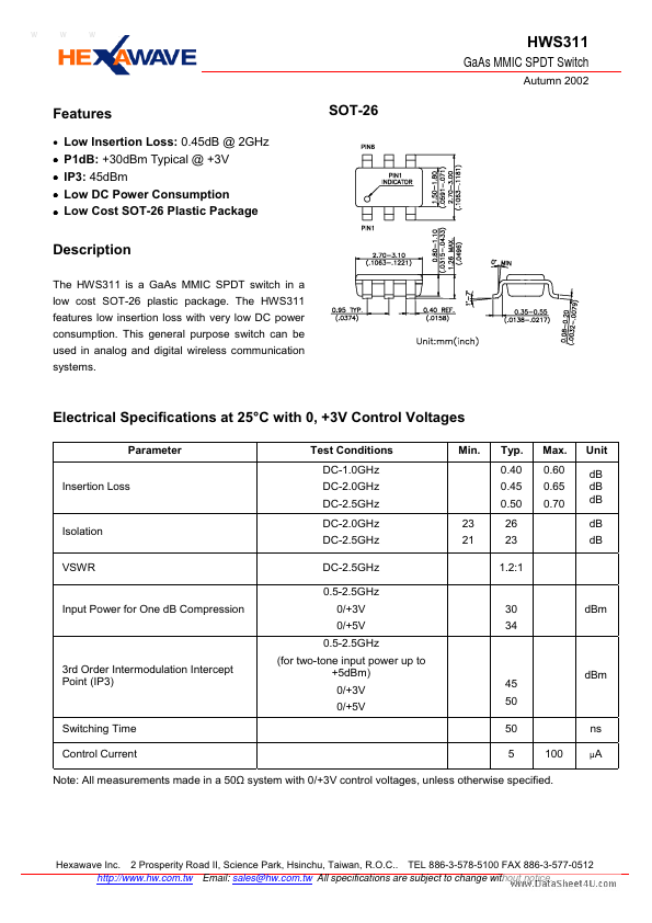 HWS311 Datasheet Preview