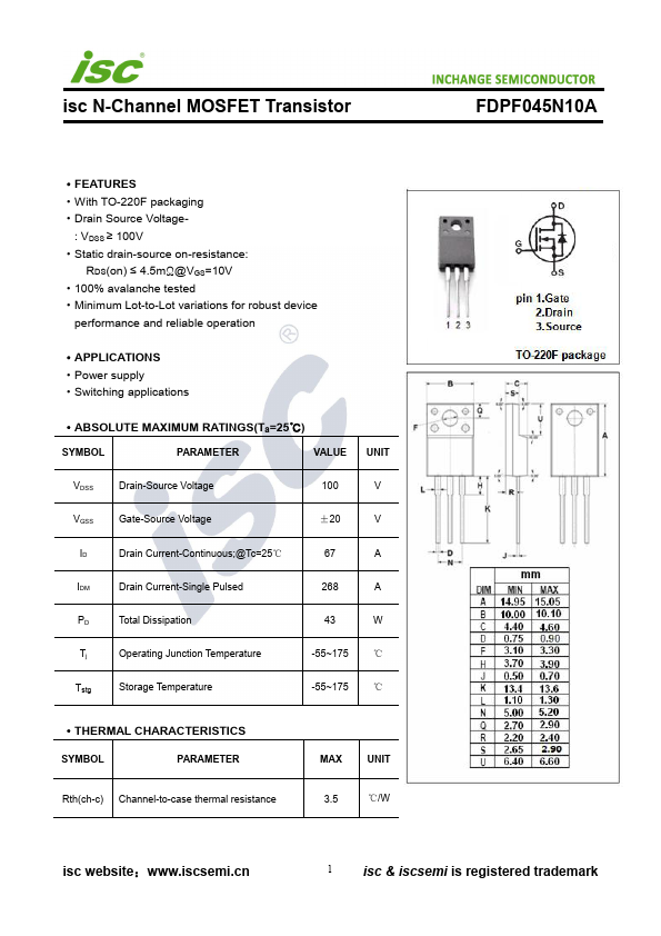 FDPF045N10A