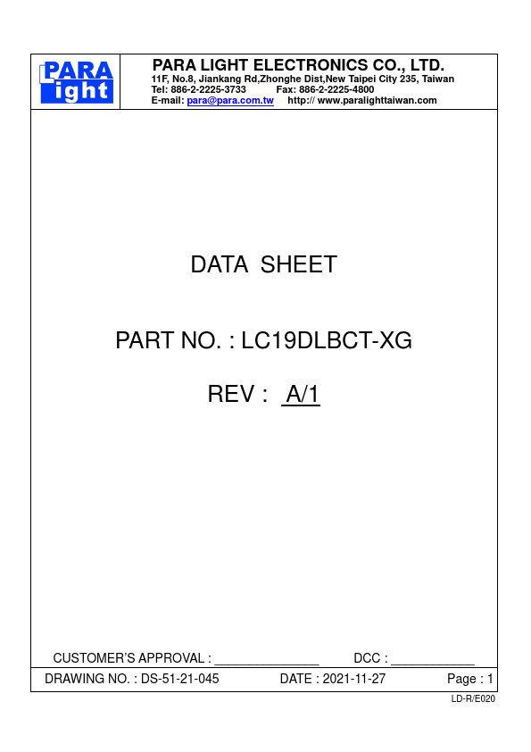 LC19DLBCT-XG SMD LED by PARA LIGHT - Datasheet Preview