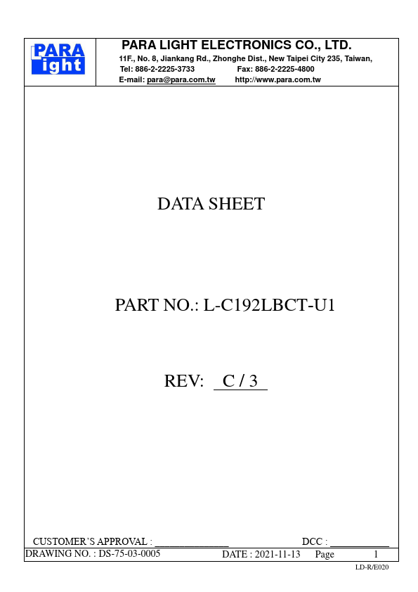 L-C192LBCT-U1 SURFACE MOUNT DEVICE LED by PARA LIGHT - Datasheet Preview