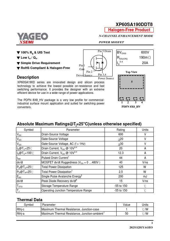 XP60SA190DDT8 Datasheet Preview