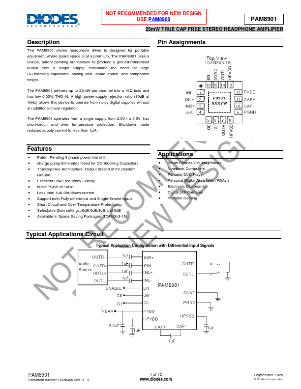 PAM8901 Datasheet Preview