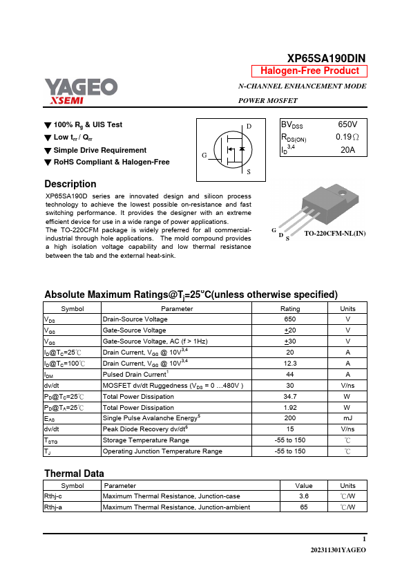XP65SA190DIN Datasheet Preview
