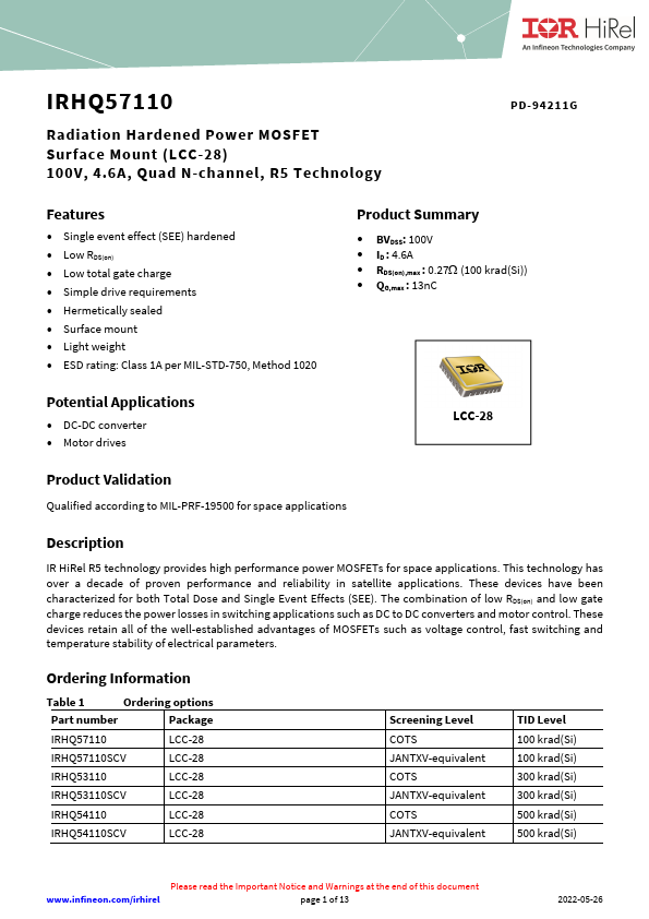IRHQ57110 Datasheet Preview