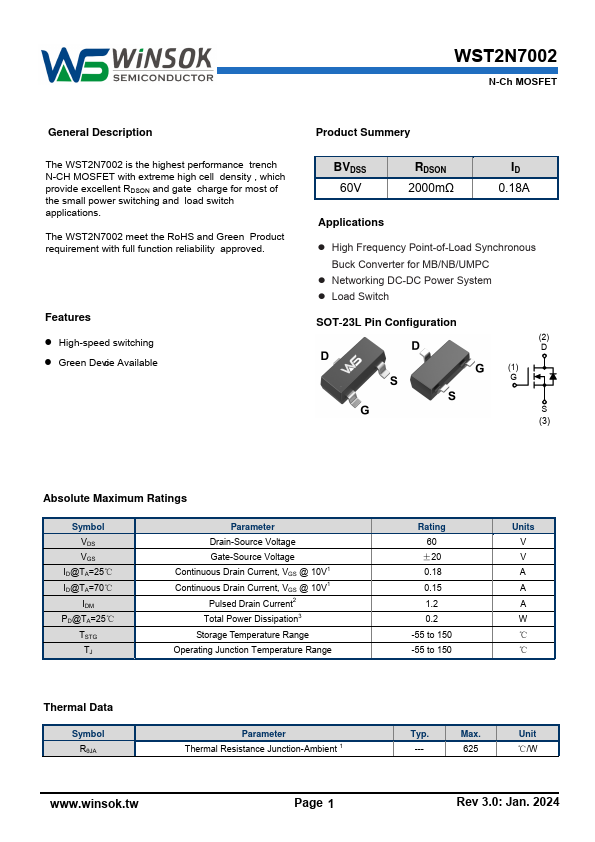 WST2N7002 Datasheet Preview