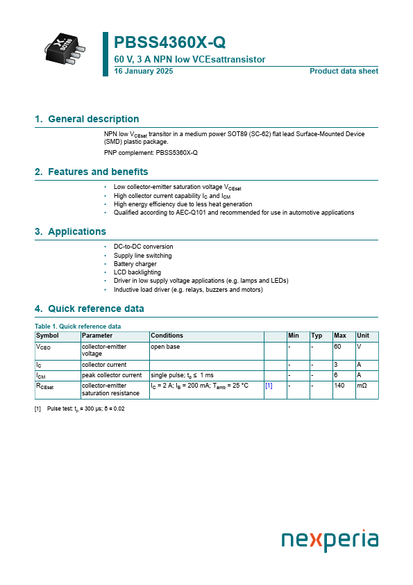 PBSS4360X-Q Datasheet Preview
