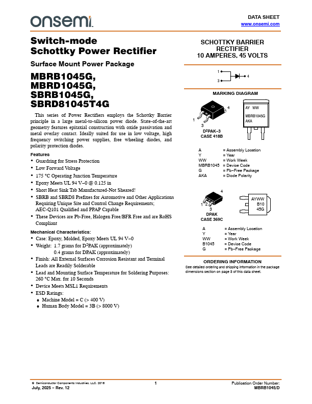 MBRD1045G Datasheet Preview