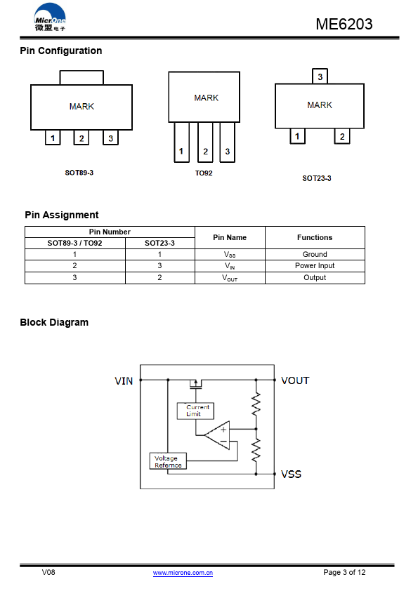 ME6203 datasheet, regulators equivalent, Microne