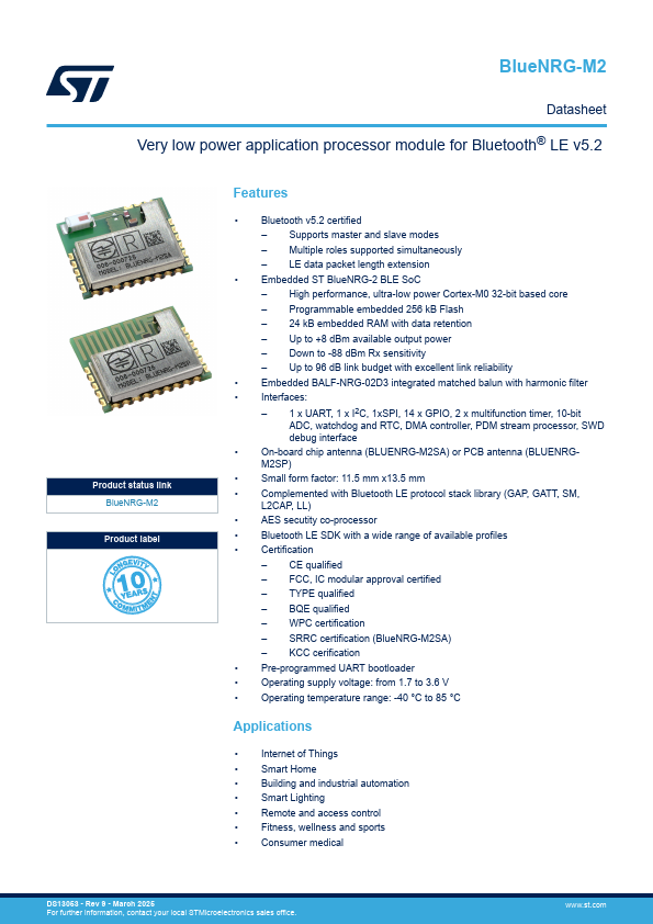 BlueNRG-M2 Datasheet Preview