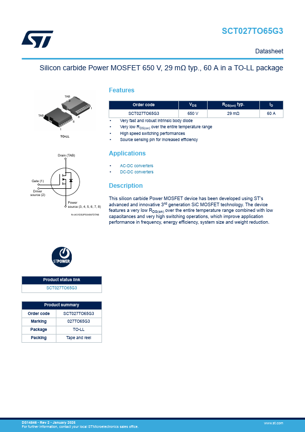 SCT027TO65G3 Datasheet Preview