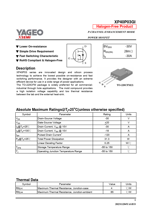 XP40P03GI Datasheet Preview