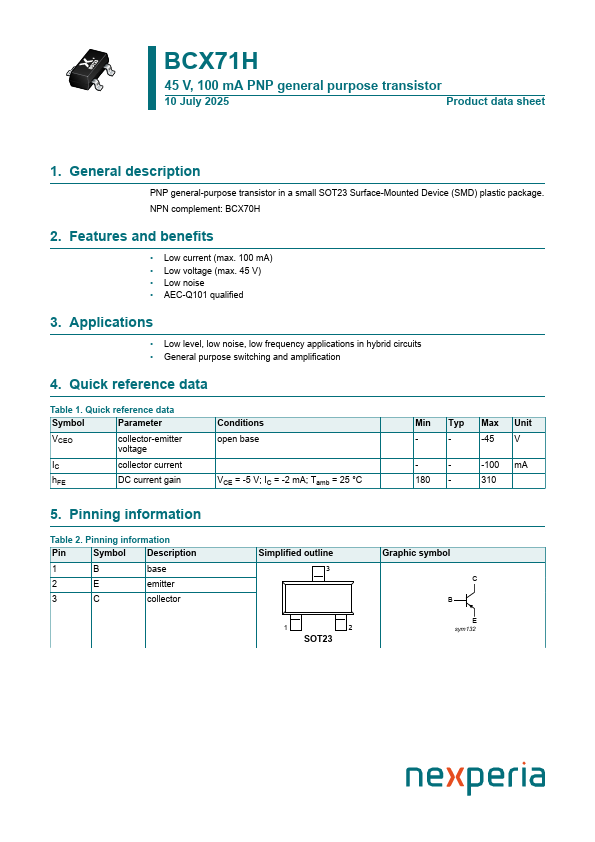 BCX71H Datasheet Preview
