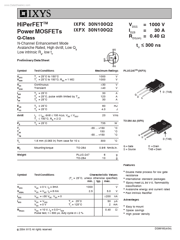 IXFK30N100Q2