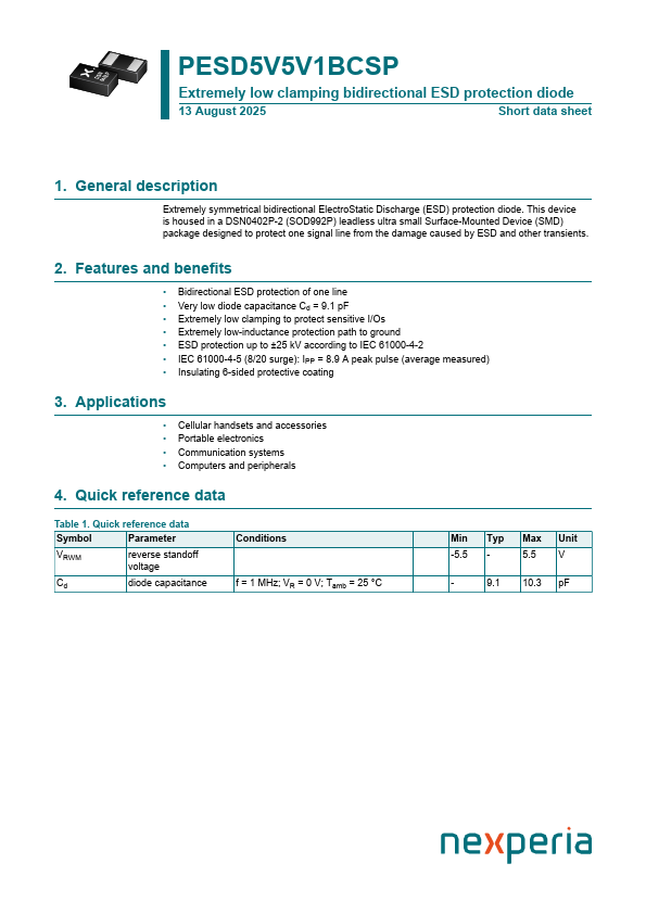 PESD5V5V1BCSP Datasheet Preview