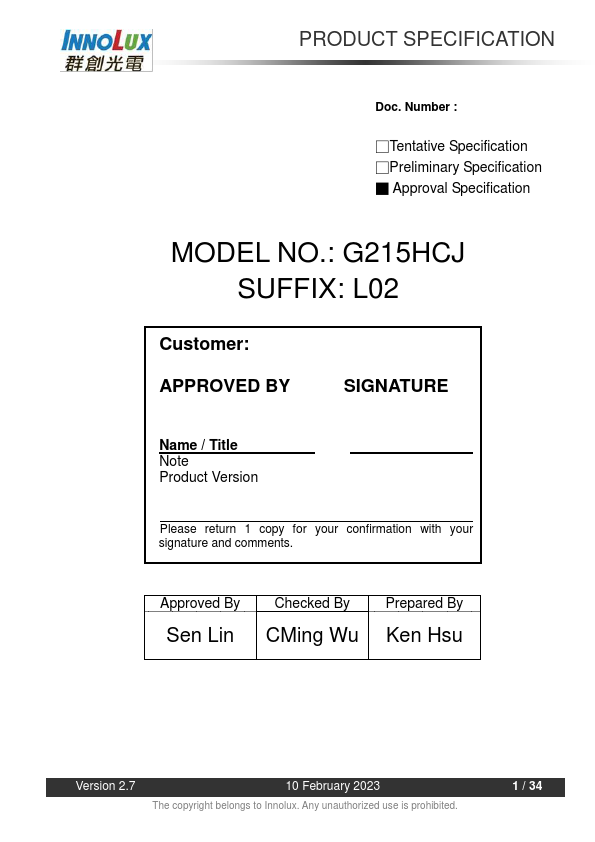 G215HCJ-L02 Datasheet Preview