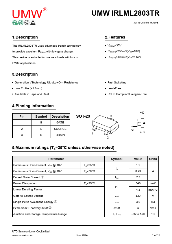 IRLML2803TR Datasheet Preview