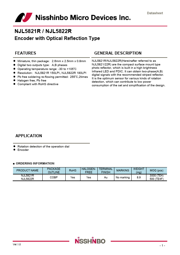 NJL5821R Encoder by Nisshinbo - Datasheet Preview