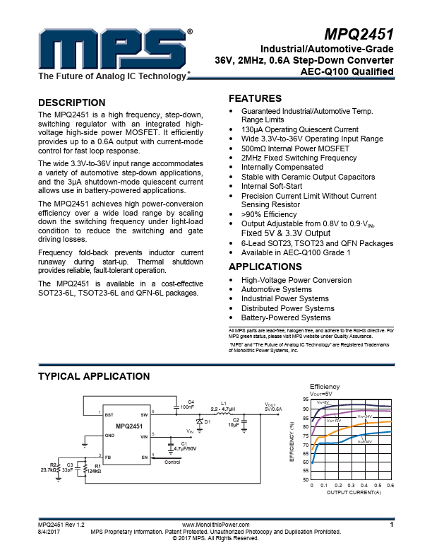 MPQ2451DG Industrial/Automotive-Grade 36V 2MHz 0.6A Step-Down Converter by MPS - Datasheet Preview