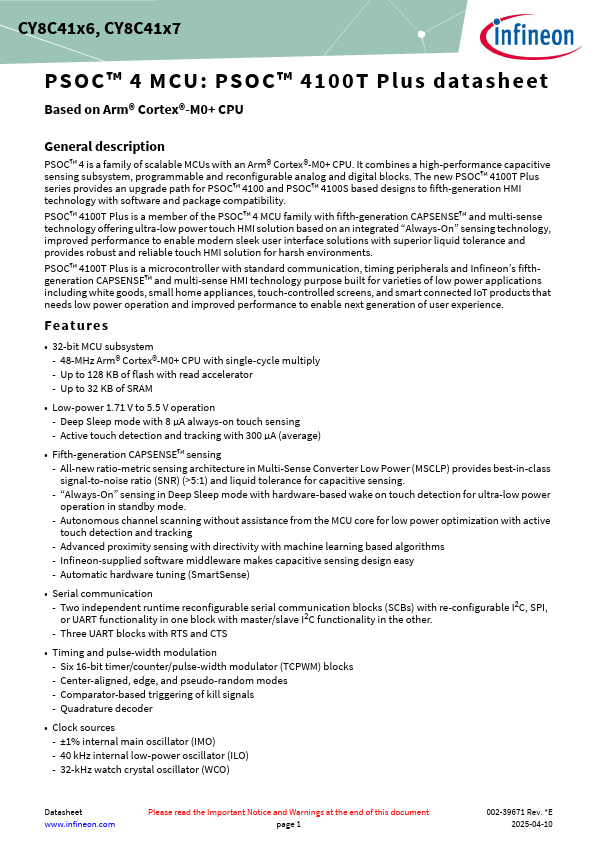 CY8C4147AXI-T463 Datasheet Preview