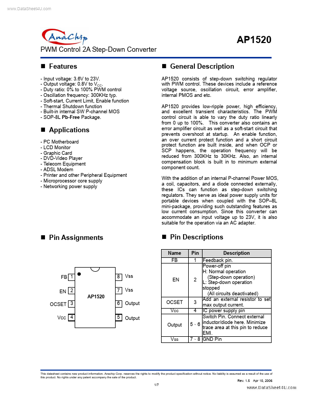 AP1520 datasheet page 1 preview