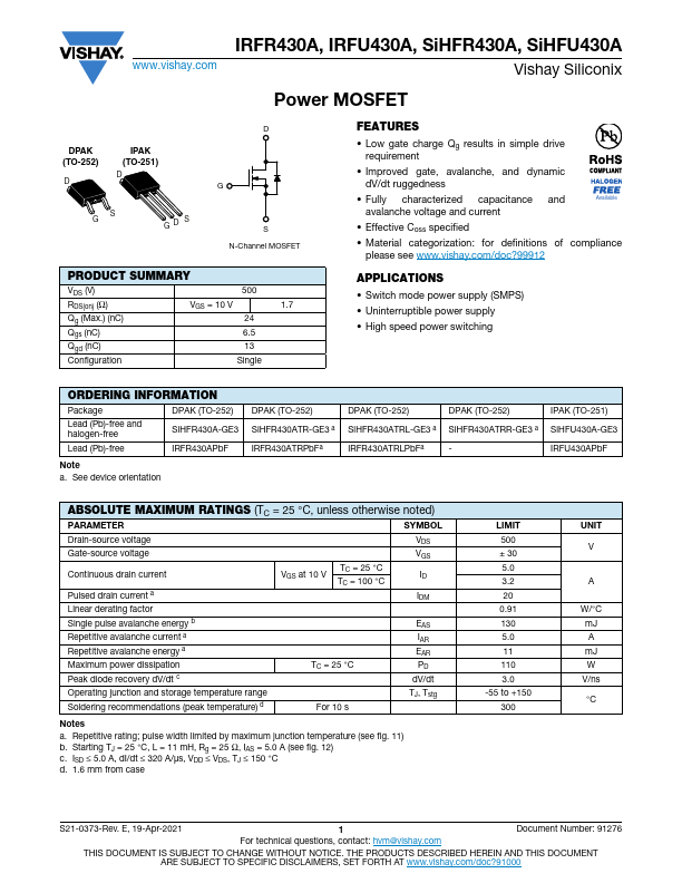 SiHFU430A