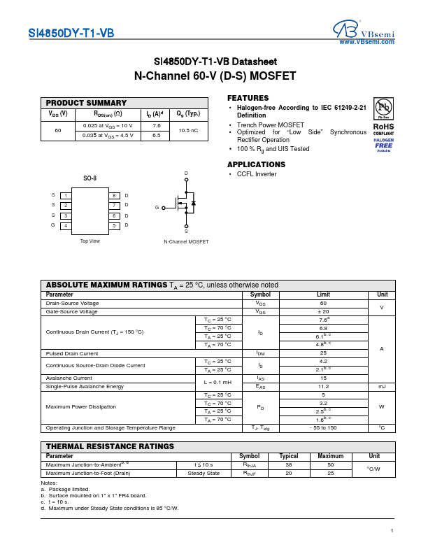 SI4850DY-T1 Datasheet Preview
