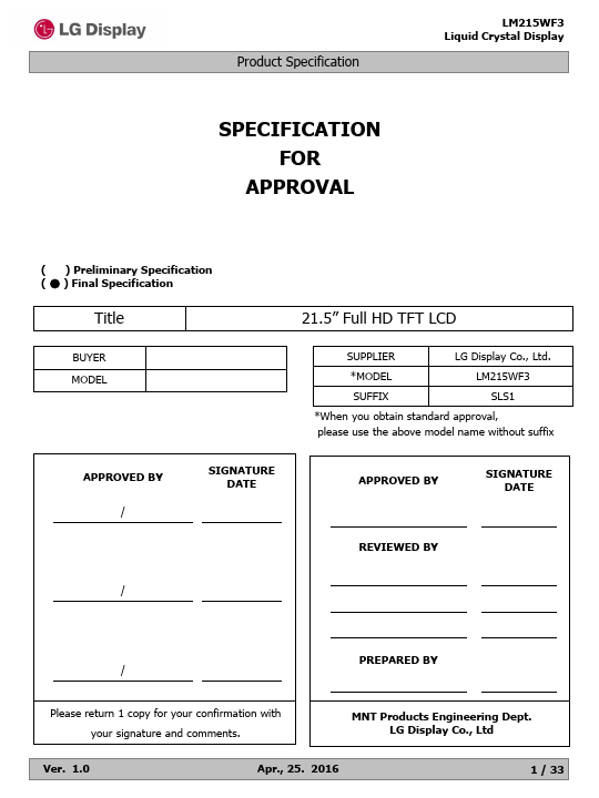 LM215WF3-SLS1 Datasheet Preview
