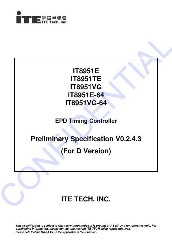 IT8951E Datasheet - Controller | ITE