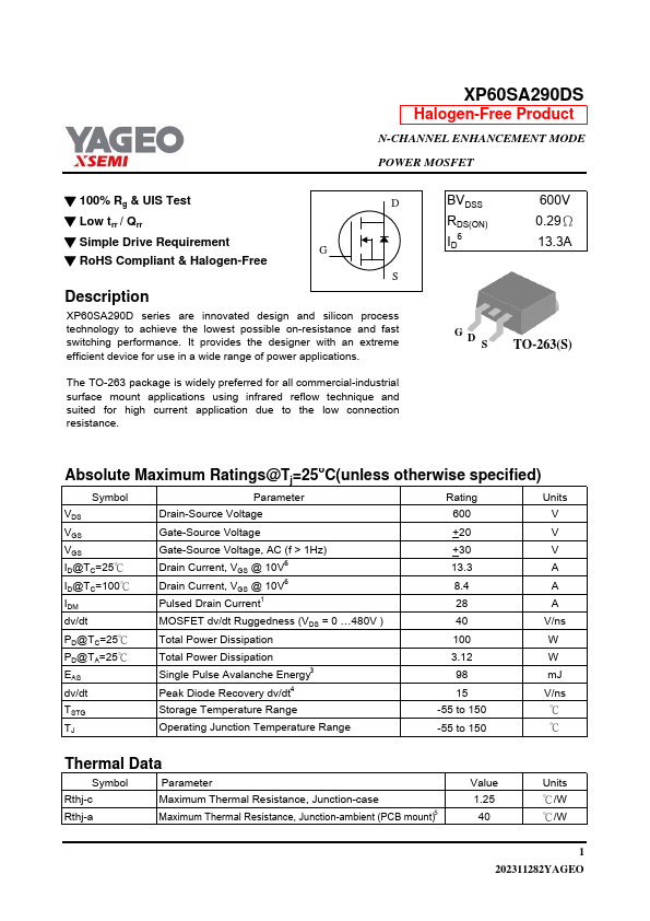 XP60SA290DS Datasheet Preview