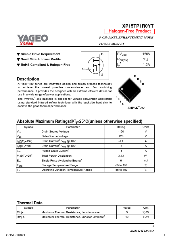 XP15TP1R0YT Datasheet Preview