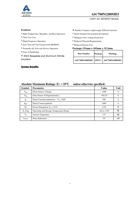 ASC700N1200MD3 Datasheet Preview