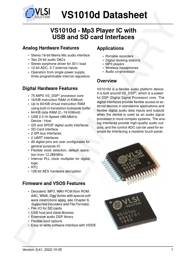 VS1010d Datasheet Preview