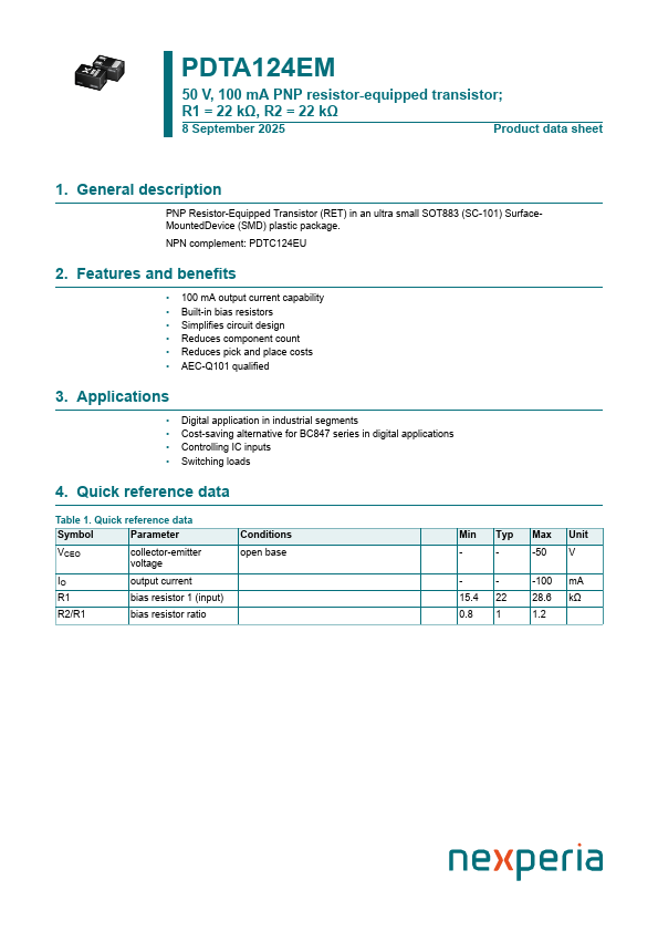 PDTA124EM Datasheet Preview