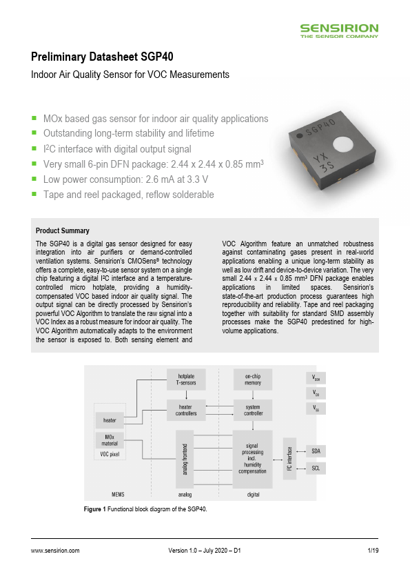SGP40 Datasheet Preview