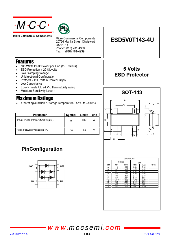 ESD5V0T143-4U