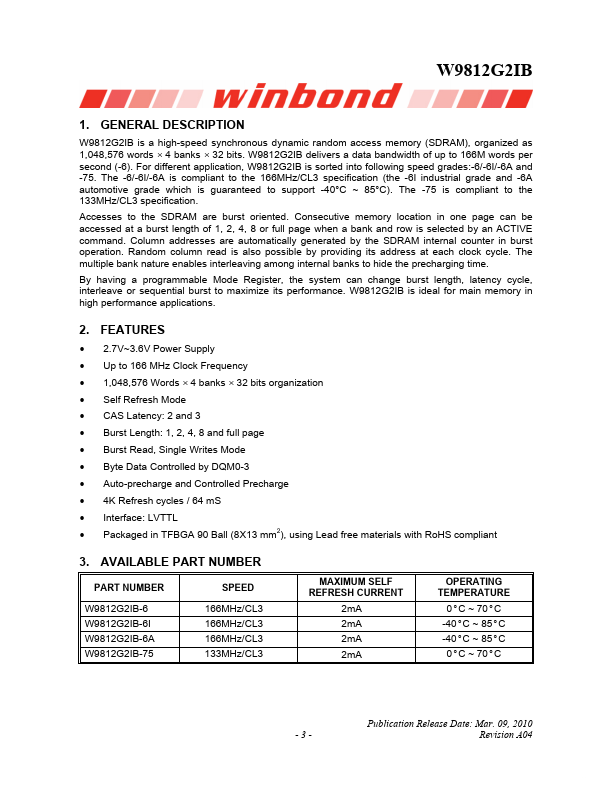 W9812G2IB datasheet page 1 preview